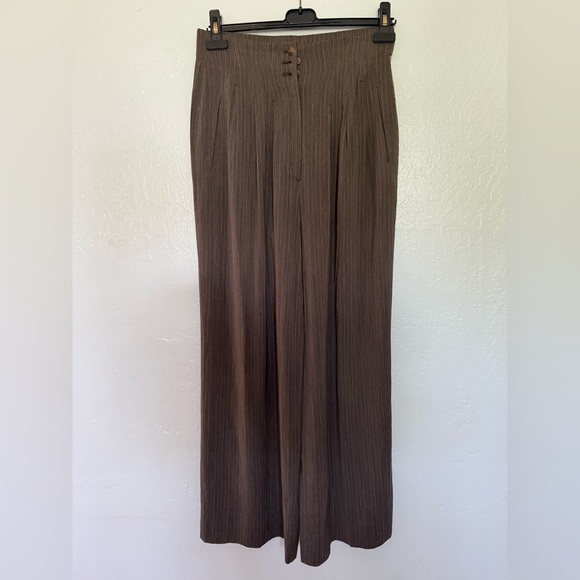 Anne Klein wide leg pants, vintage, size 4, striped brown with beige, USA made, - Picture 1 of 14